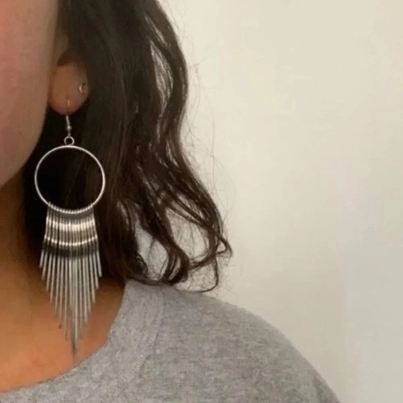 Gold Tassel Hoop Drop Long Statement Earrings - Picture 3 of 4